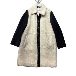 Madewell Sherpa McClancy Coat Long Wool Blend Faux Fur Jacket Size Large